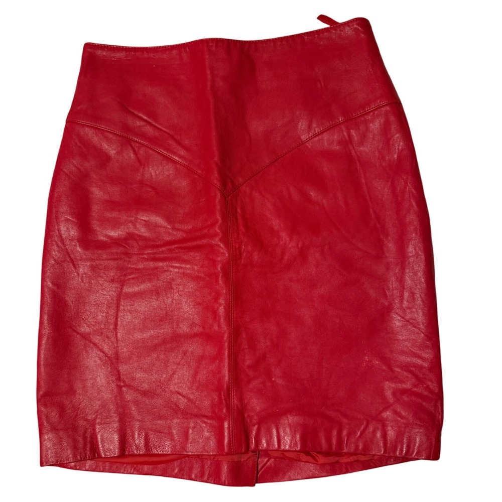 Tannery West Red Leather Pencil Skirt Vintage High Waisted Size 12 27140